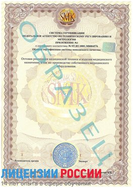 Образец сертификата соответствия (приложение) Выкса Сертификат ISO 13485